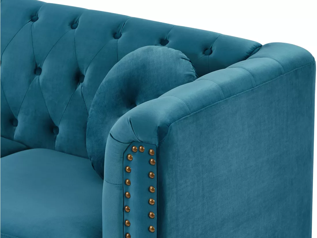 Canapé d'angle réversible en velours bleu canard TURNER