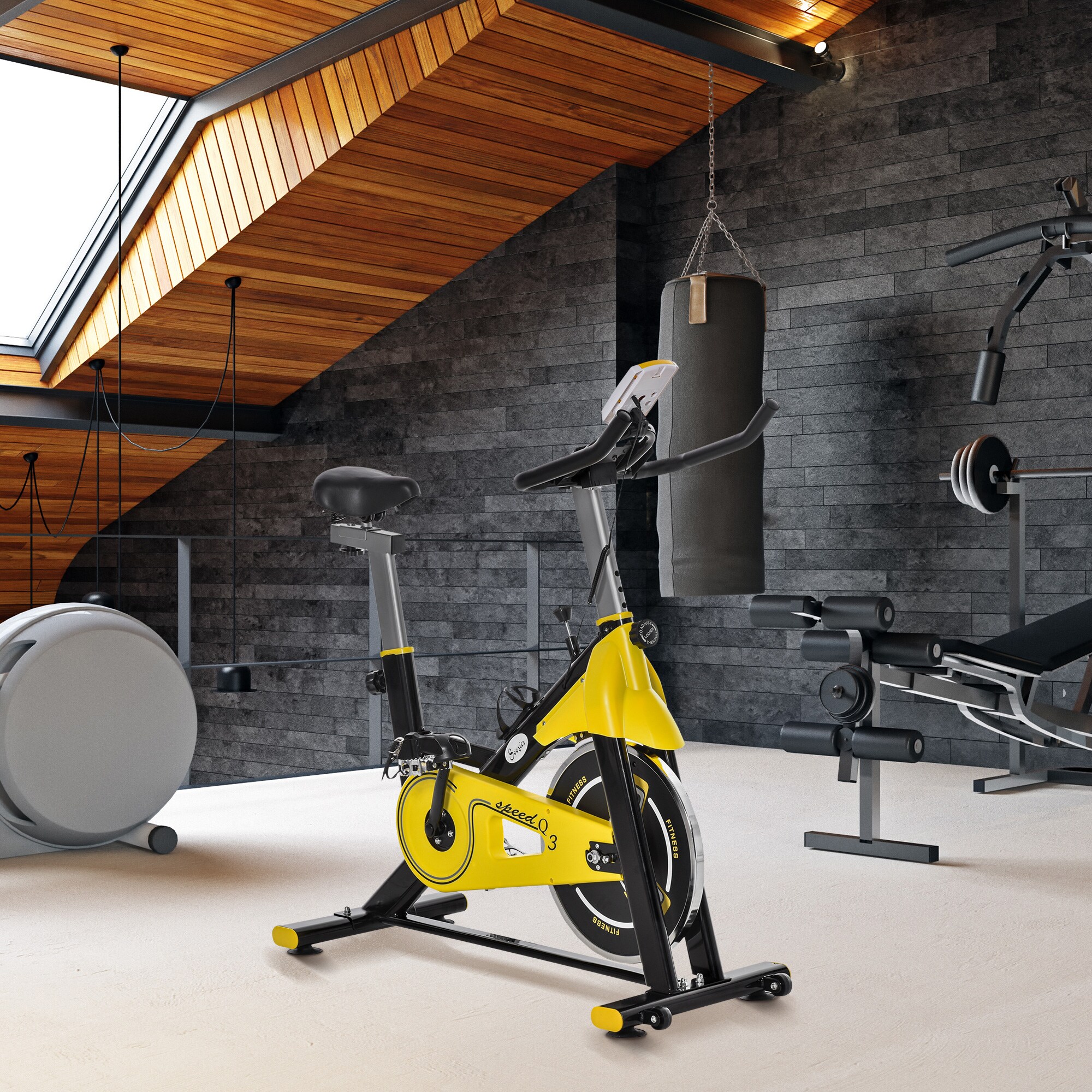 HOMCOM Fahrradtrainer höhenverstellbar gelb, schwarz 50 x 100 x 101-113 cm (BxTxH)