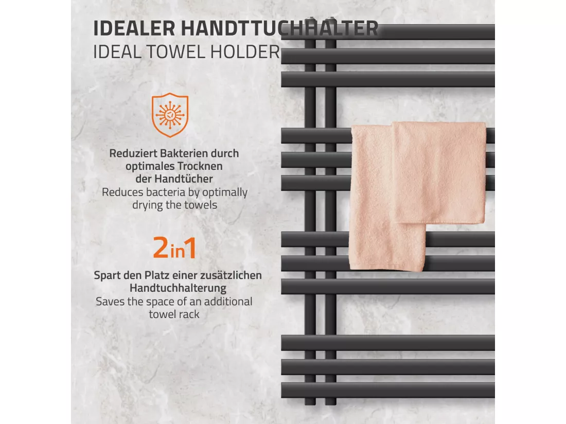 Radiateur de salle de bains design Iron EM 500x1000 mm anthracite LuxeBath