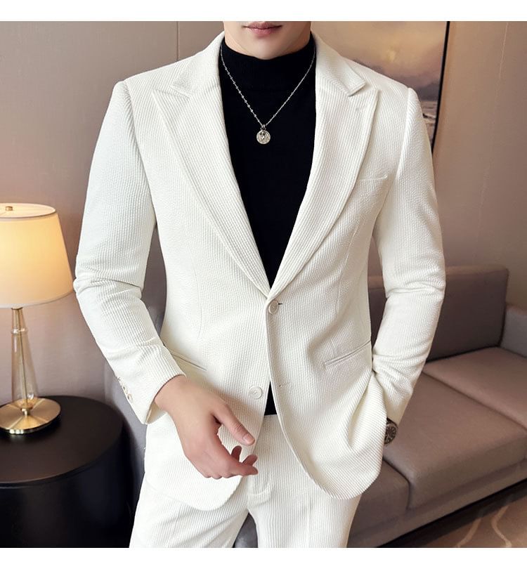 Lefitt - Set: effen corduroy blazer met één knoop + pantalon
