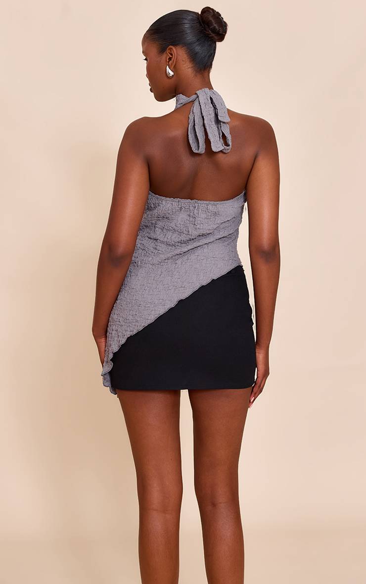 Gris Top Long Texturé À Col Montant Avec Ourlet Asymétrique