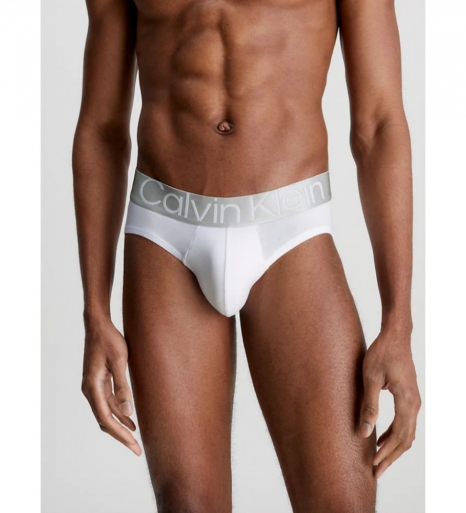 Conjunto de 3 calcinhas Calvin Klein Steel Cotton nas cores preto, branco e cinza.
