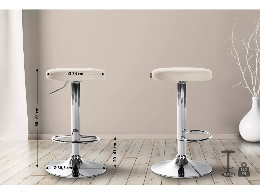 Lot de 2 Tabourets de bar - Similicuir & Métal - Crème - Ponte