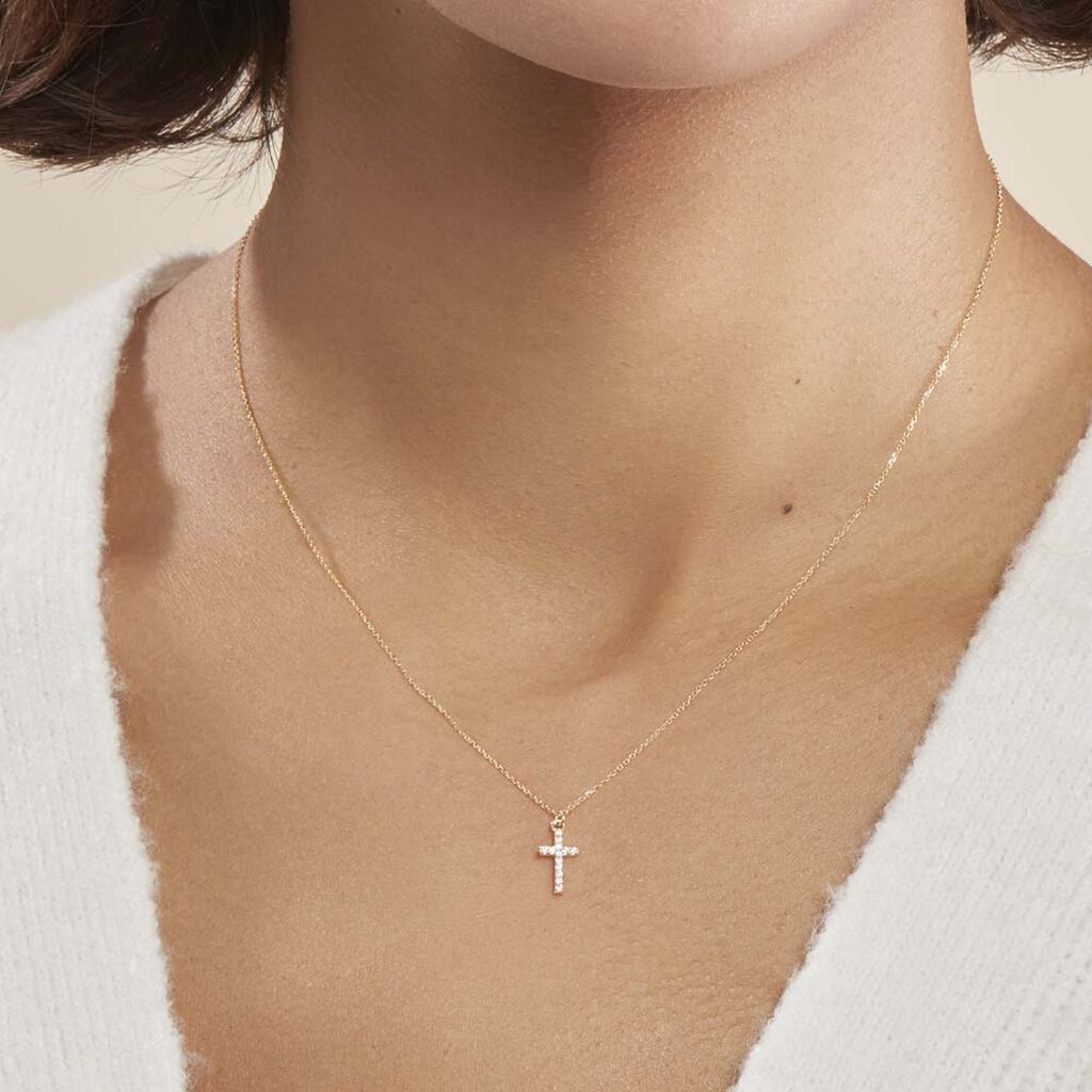 Collier Cobeia Croix Maille Forçat Or Jaune Oxyde De Zirconium