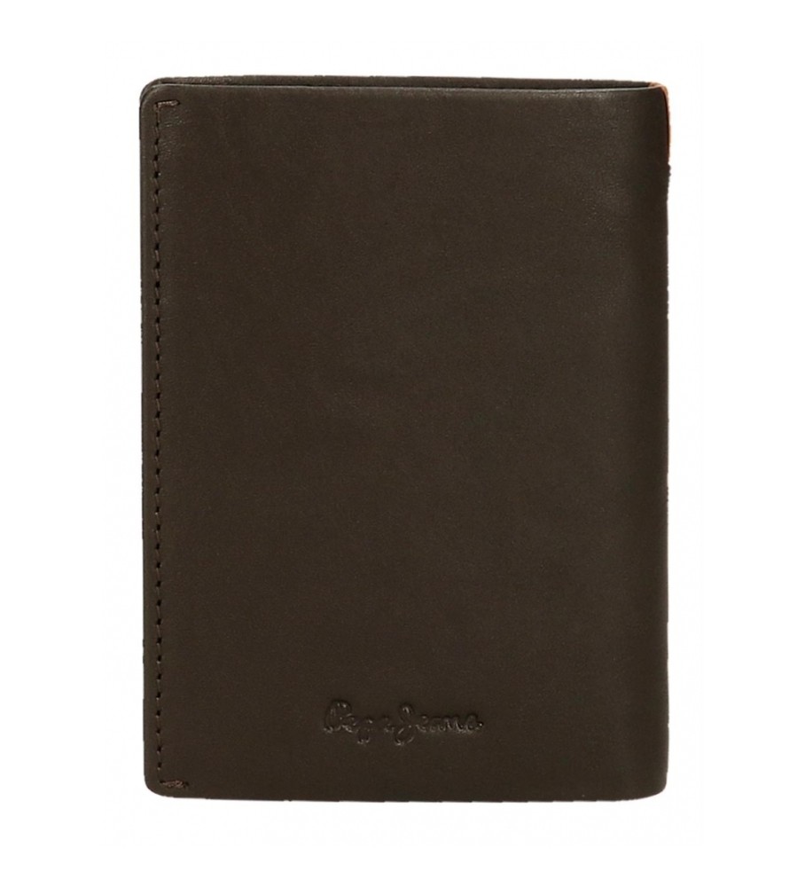 Carteira vertical Pepe Jeans Marshal em couro com porta-moedas, marrom