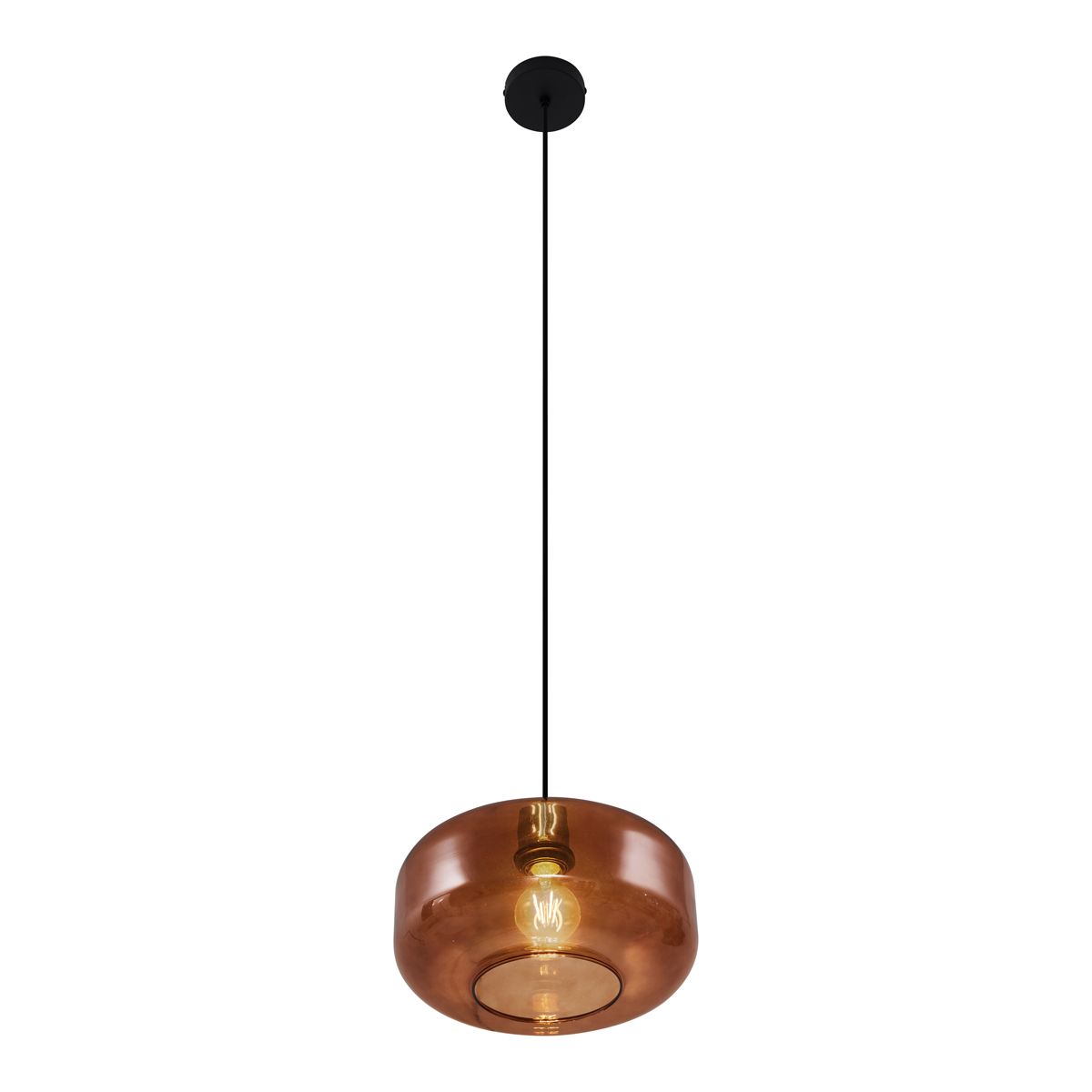 Retro hanglamp zwart met brons glas - Bizle