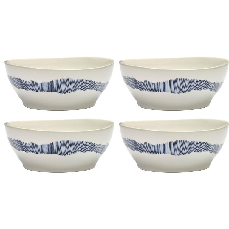 Serax Feast by Ottolenghi kom Ø18 set van 4 White/Blue Stripes