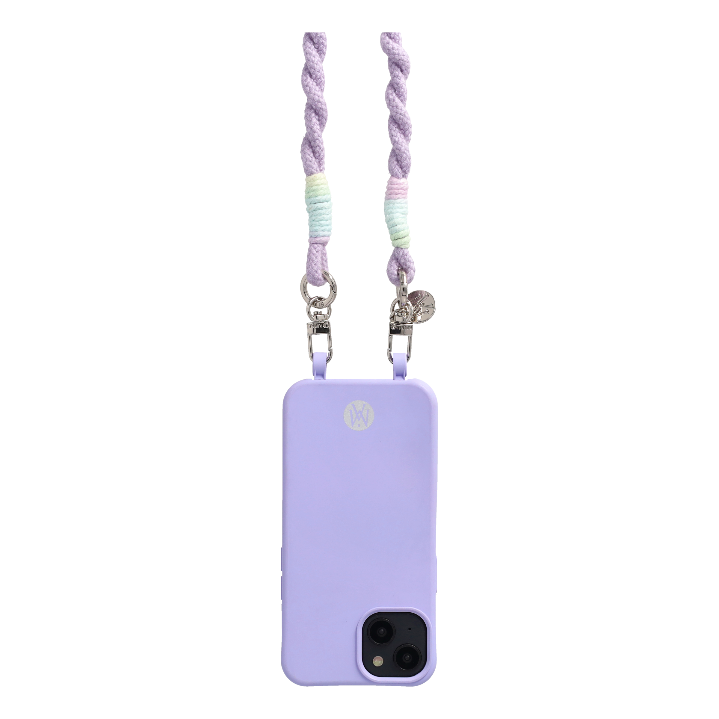 Handgemachte Handykordel Gedrehtes Umhängeband für Handyhüllen Silver - Lilac (Rainbow)