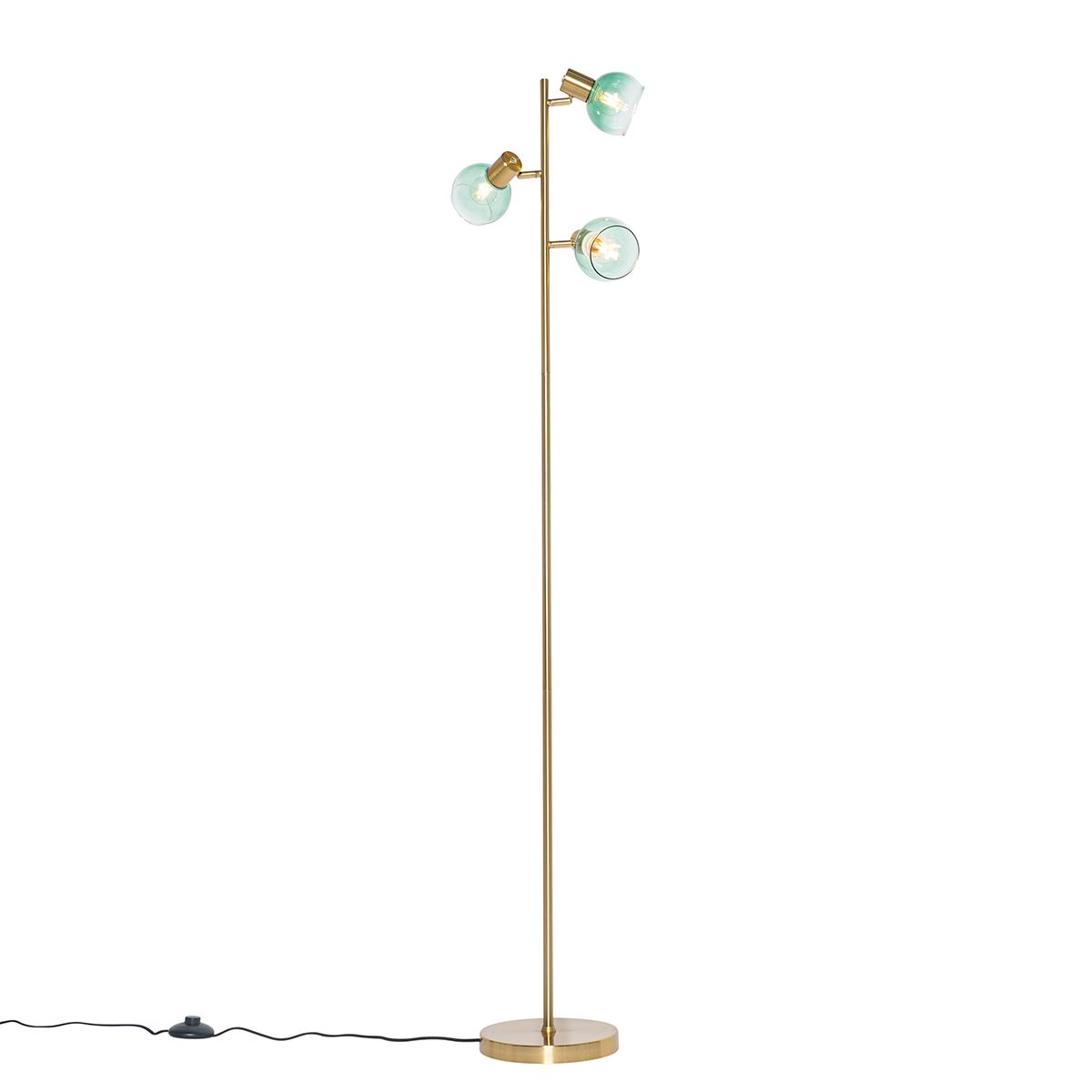 Art Deco vloerlamp goud met groen glas 3-lichts - Vidro