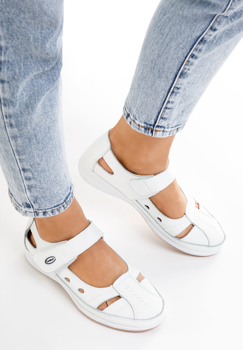Ballerines femme en cuir blancs Deby