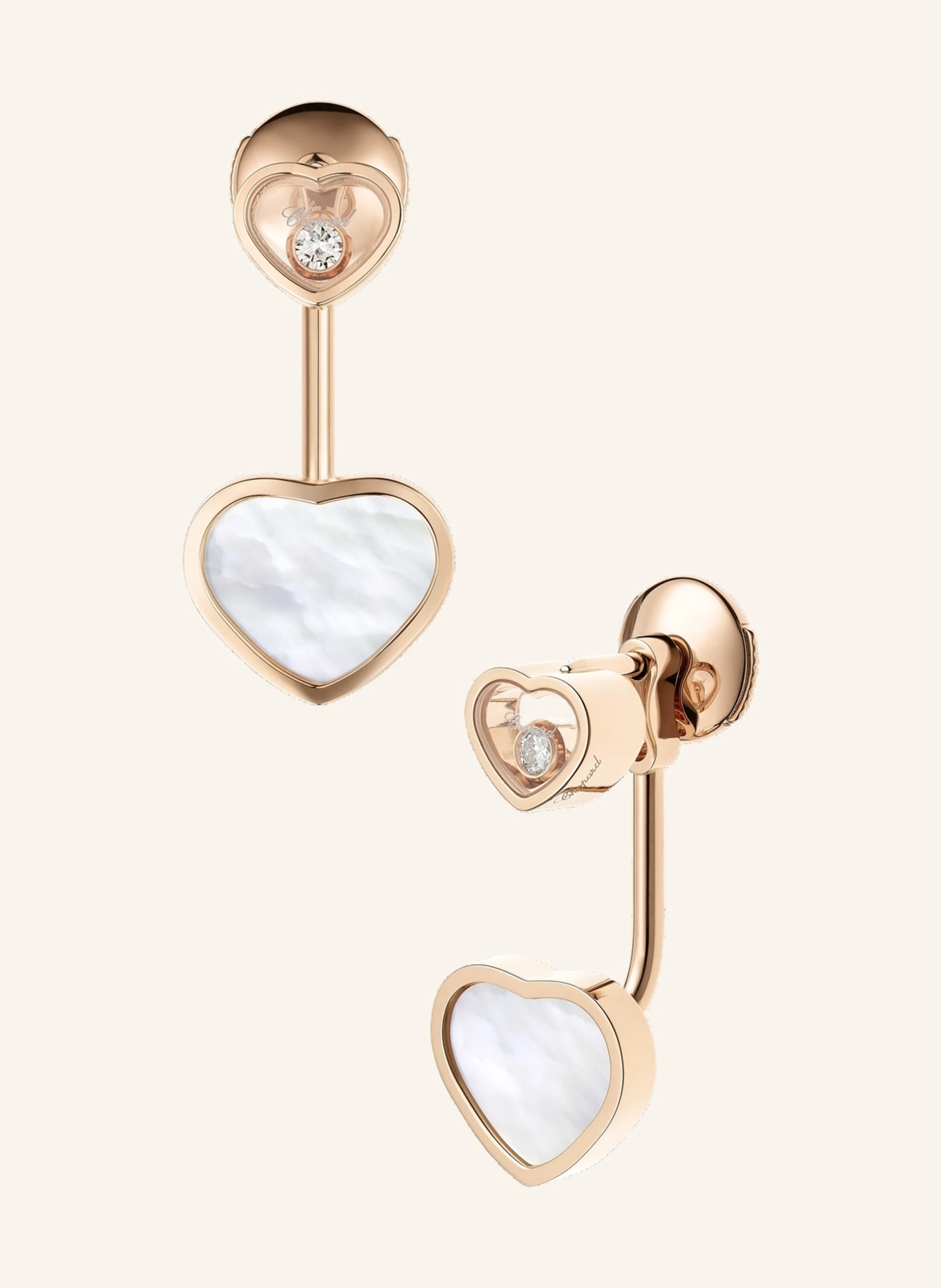 Chopard Ohrring HAPPY HEARTS Ohrringe aus 18 Karat Roségold, Diamanten und Perlmutt