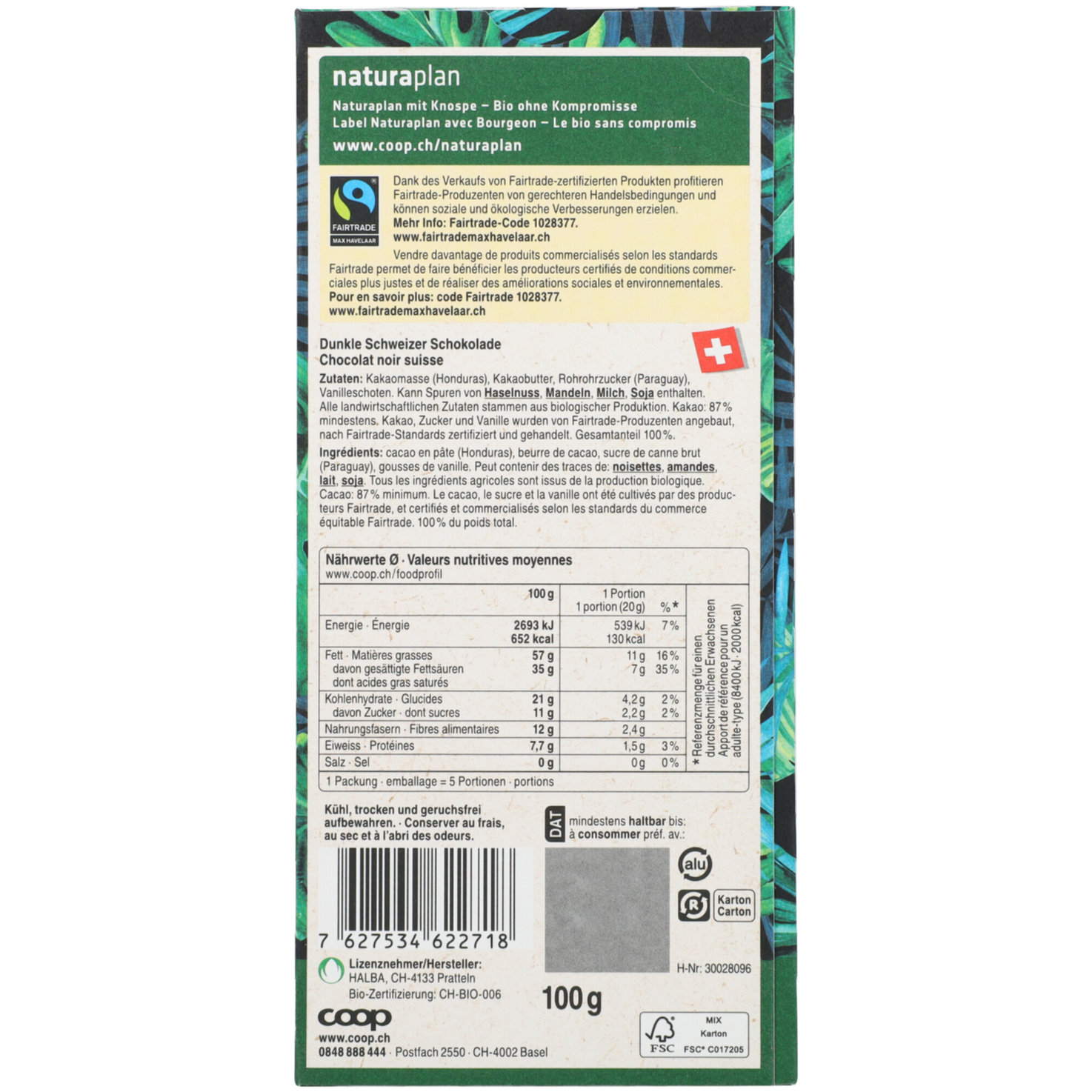 Naturaplan Bio Tafelschokolade 87% Cacao Honduras