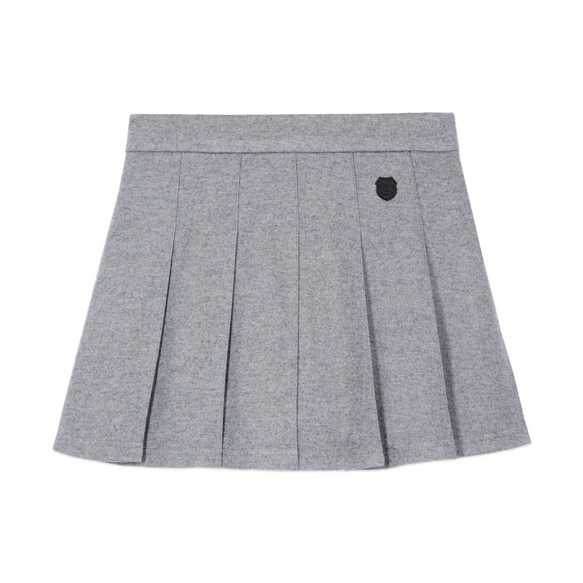 Jupe courte plissée en coton et en laine mélangés | Gris