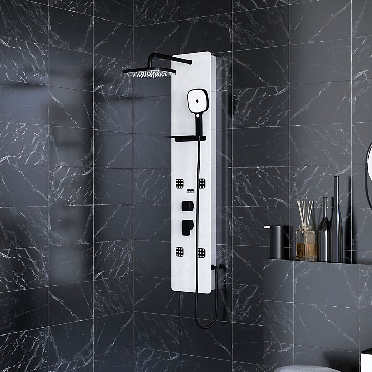 Colonne de douche hydromassante verre trempé blanc et noir Glass 2 Galedo