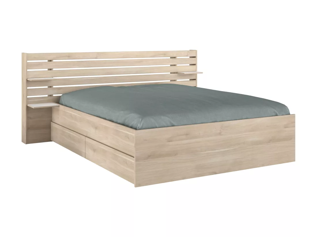 Lit 160 x 200 cm avec rangements - Coloris : Naturel + Sommier - TENALIA II