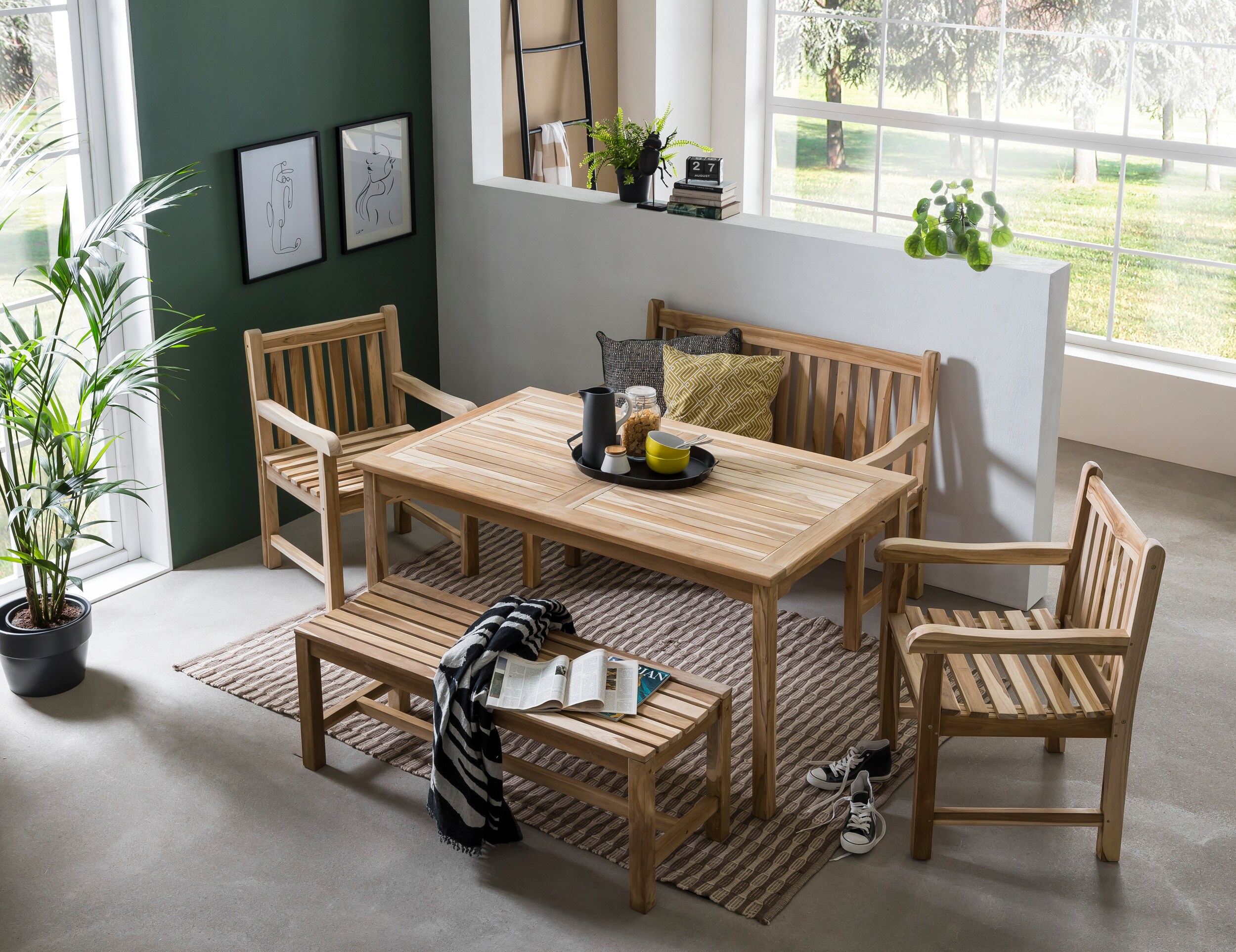 Gartenbank 120cm Teak Sitzbank Parkbank Bank Holzbank massiv