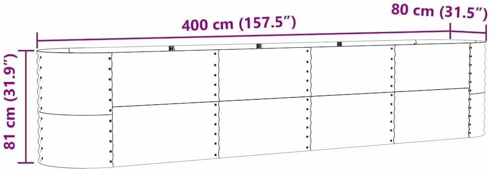 vidaXL Garten-Hochbeet Grün 400 x 80 x 81 cm Stahl, Stylischer Stahlblumenkübel, modernes Garten-Deko, minimalistische Hochbeet, robuster Outdoor-Gartenartikel für Terrassen