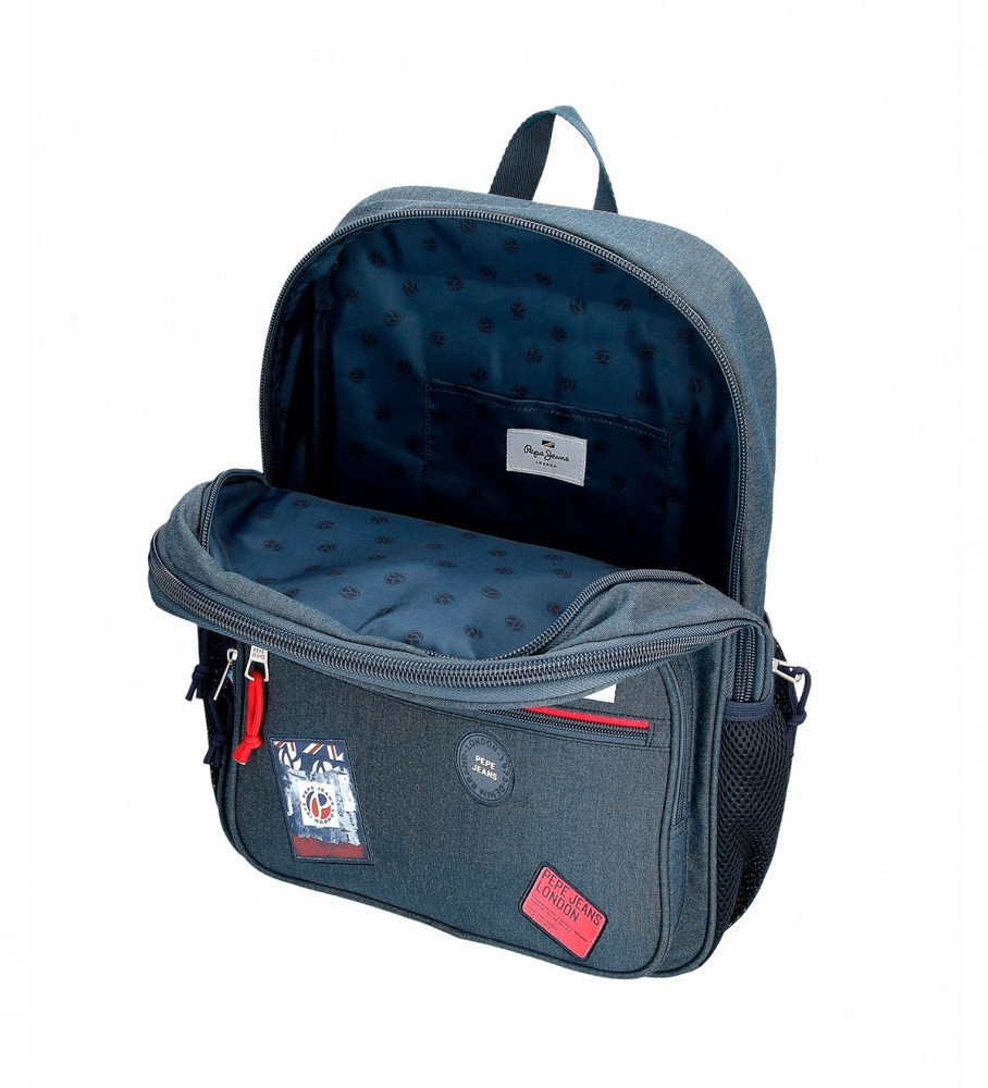Mochila Pepe Jeans Kay de 40 cm com dois compartimentos, azul escuro.