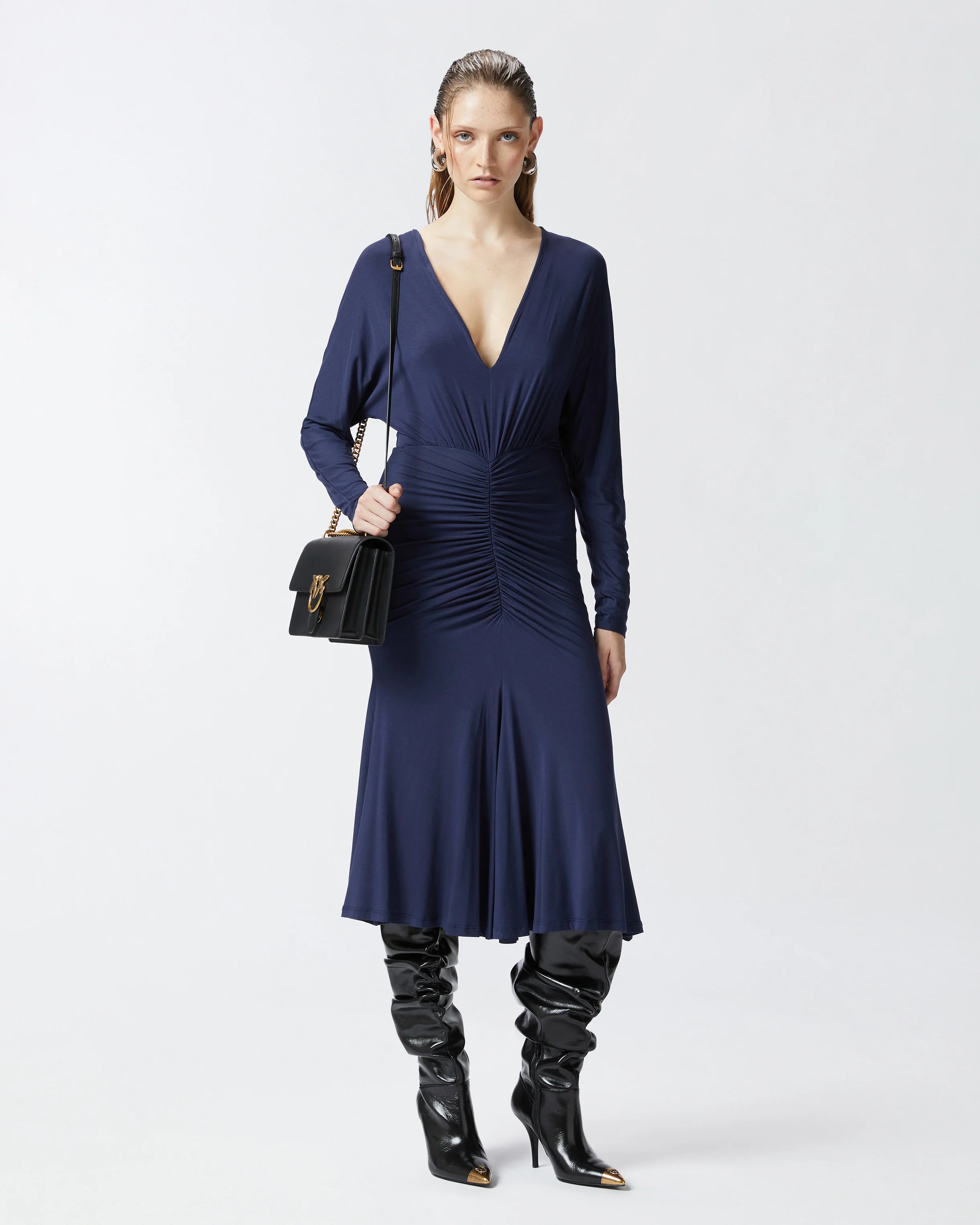 Midi dress in modal with v-neck | Bleu
