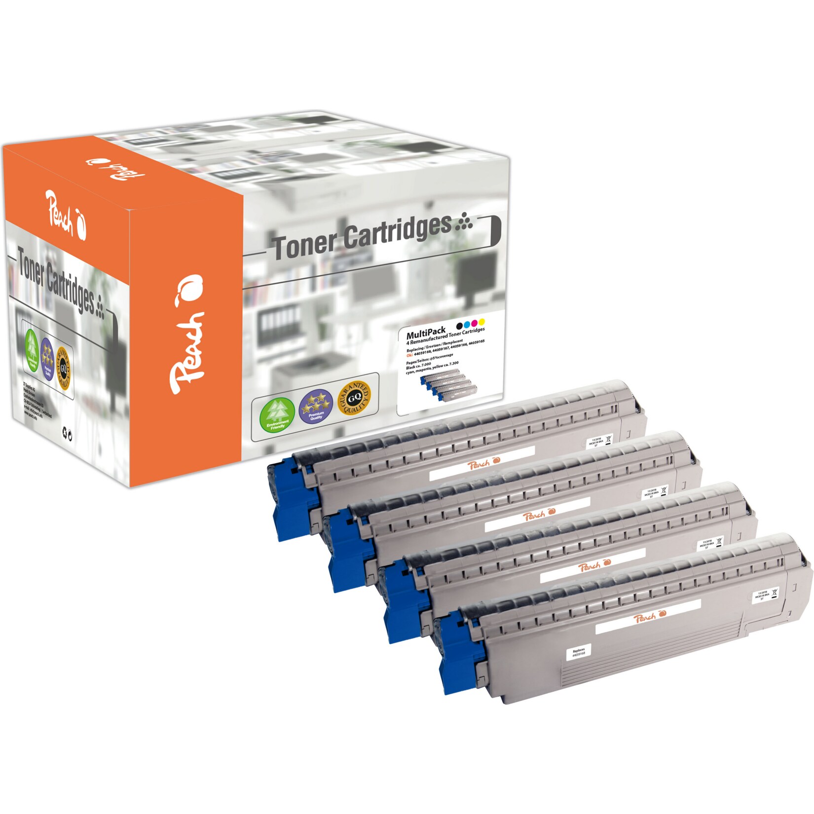 Peach O44054 Toner (bk, c/m/y) ersetzt OKI 44059165-68 für z.B. OKI MC 851 CDTN, OKI MC 851 CDXN, OKI MC 851 DN, OKI MC 851 DN plus (wiederaufbereitet)
