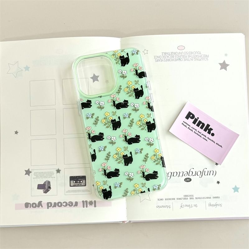 Fonekase - Kattenbloemen telefoonhoesje - Apple iPhone 16 Pro Max / 16 Pro / 16 Plus / 16 / 15 Pro Max / 15 Pro / 15 Plus / 15 / 14 Pro Max / 14 Pro / 14 Plus / 14 / SE / 13 Pro Max / 13 Pro / 13