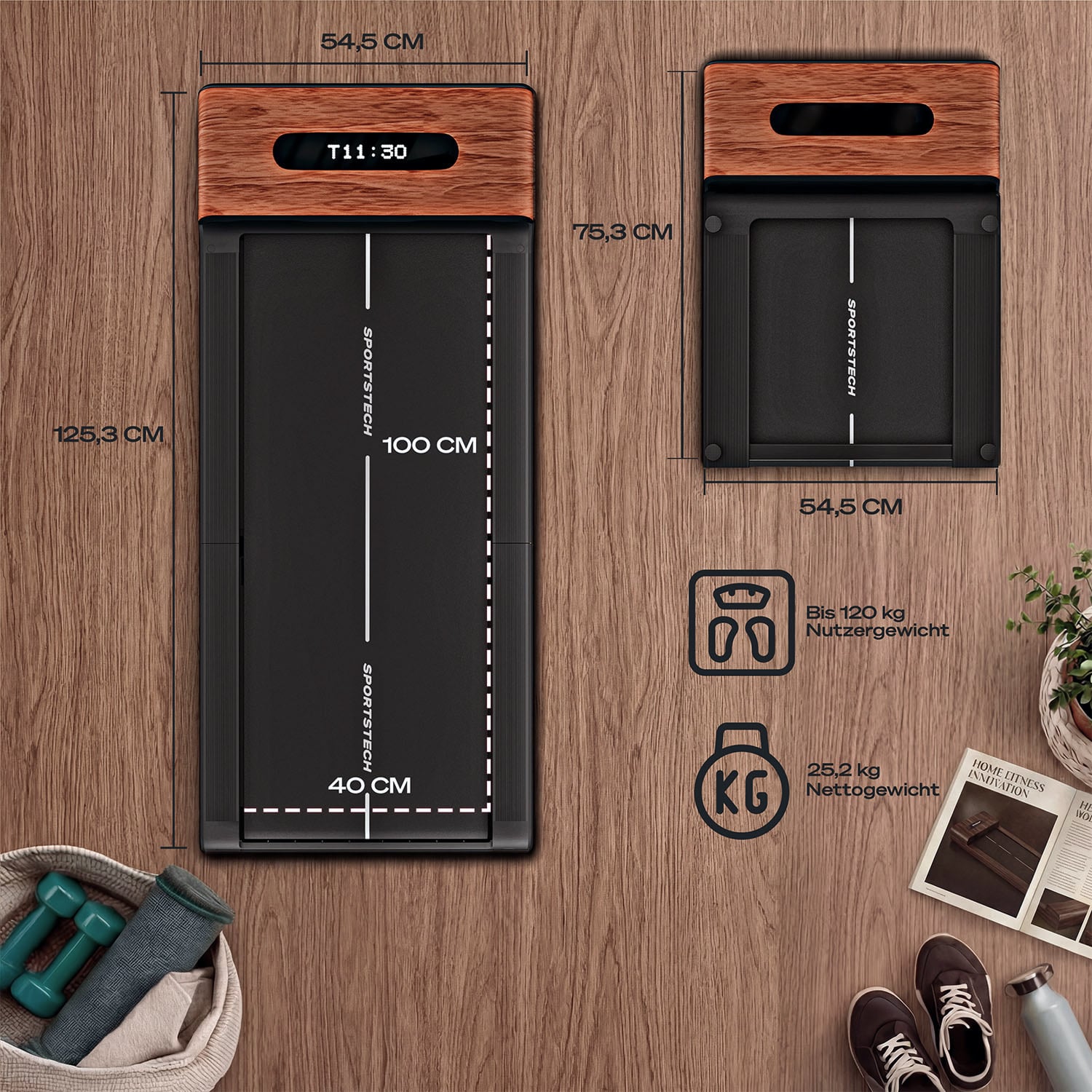 WoodPad Pro Laufband dunkelbraun