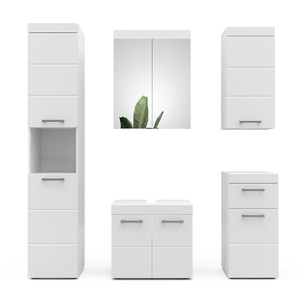 Vicco Badmöbelset Luna Weiß Skandi Badezimmerschrank Badschrank Waschtischunterschrank Spiegelschrank Midischrank Hochschrank Hängeschrank Schranktür Schrankfach Schrankschublade Ablage Aufbewahrung