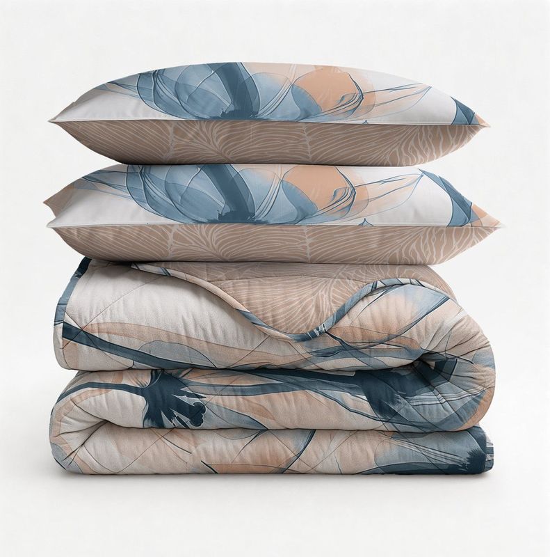 Sleeptime 2 in 1 Dekbed zonder Overtrek Glass Flower - Dekbed - 240 x 200 cm + 2 x kussenslopen 60x70 - Blauw
