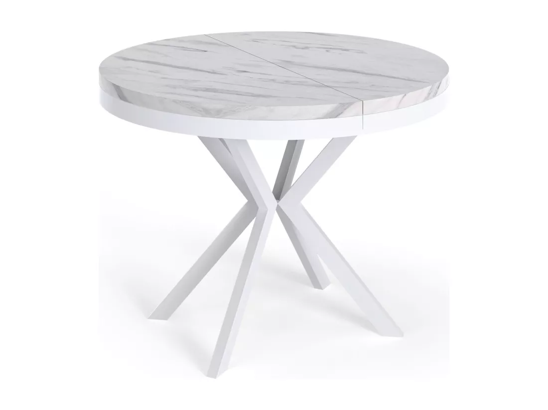 Table à Manger Extensible Ronde - Table Style Loft Avec Pieds En Métal Blancs - 120 à 200 Cm - Table Ronde Style Industriel Pour Le Salon - Compacte - 120 Cm - Marb