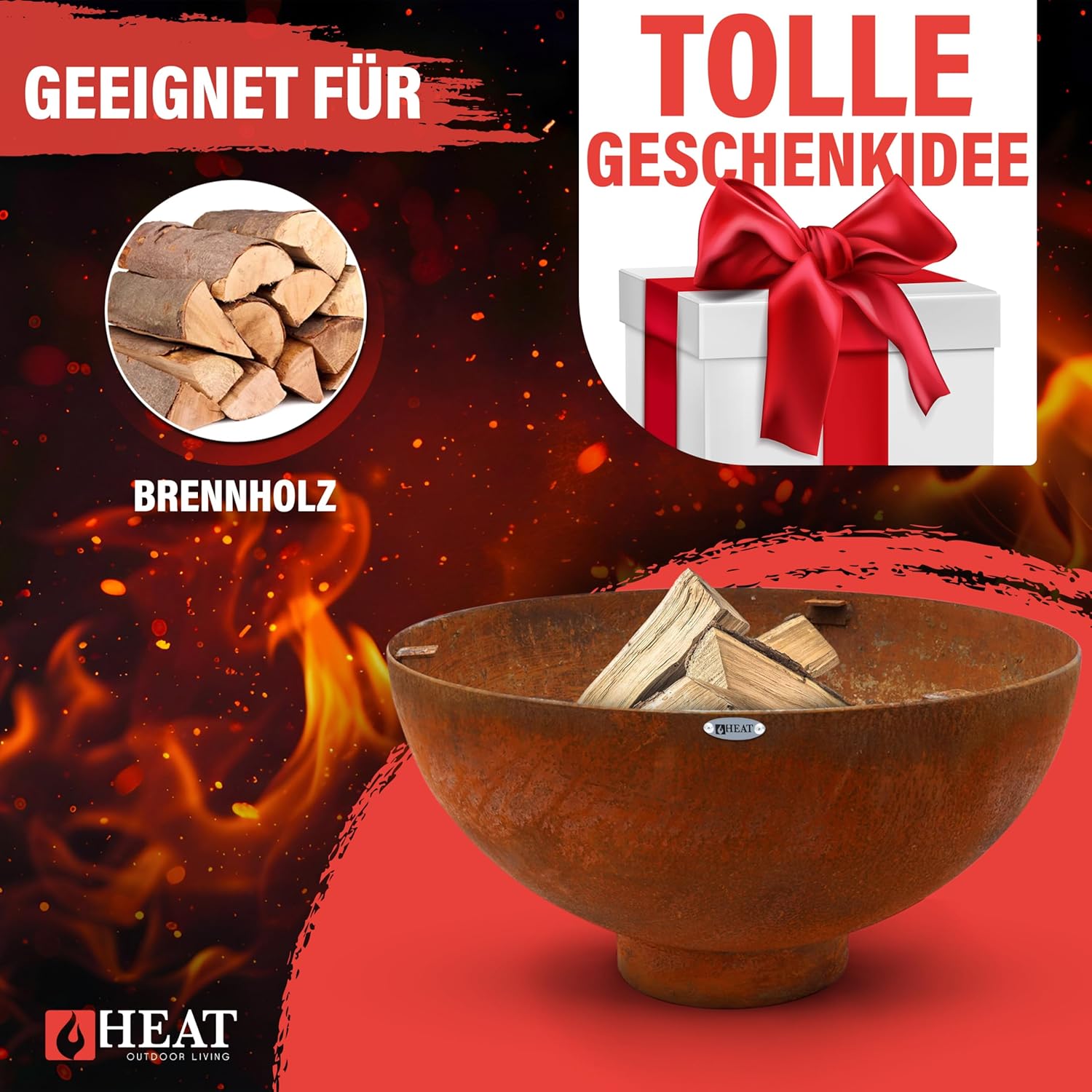 Gystad Feuerschale mit Grill - Feuerschale 60 cm - Grillrost und Plancha - Für den Garten - 60x60x40 cm