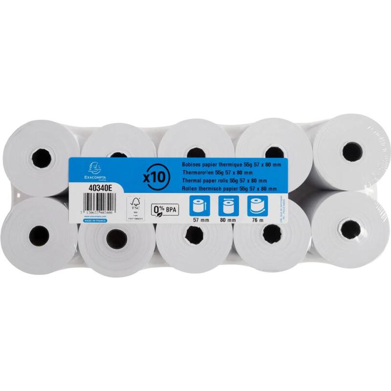 Bobines Caisses Exacompta 40340E - l 57 mm x L 76 m, Ø 80 mm - 1 pli(s) - paquet de 10