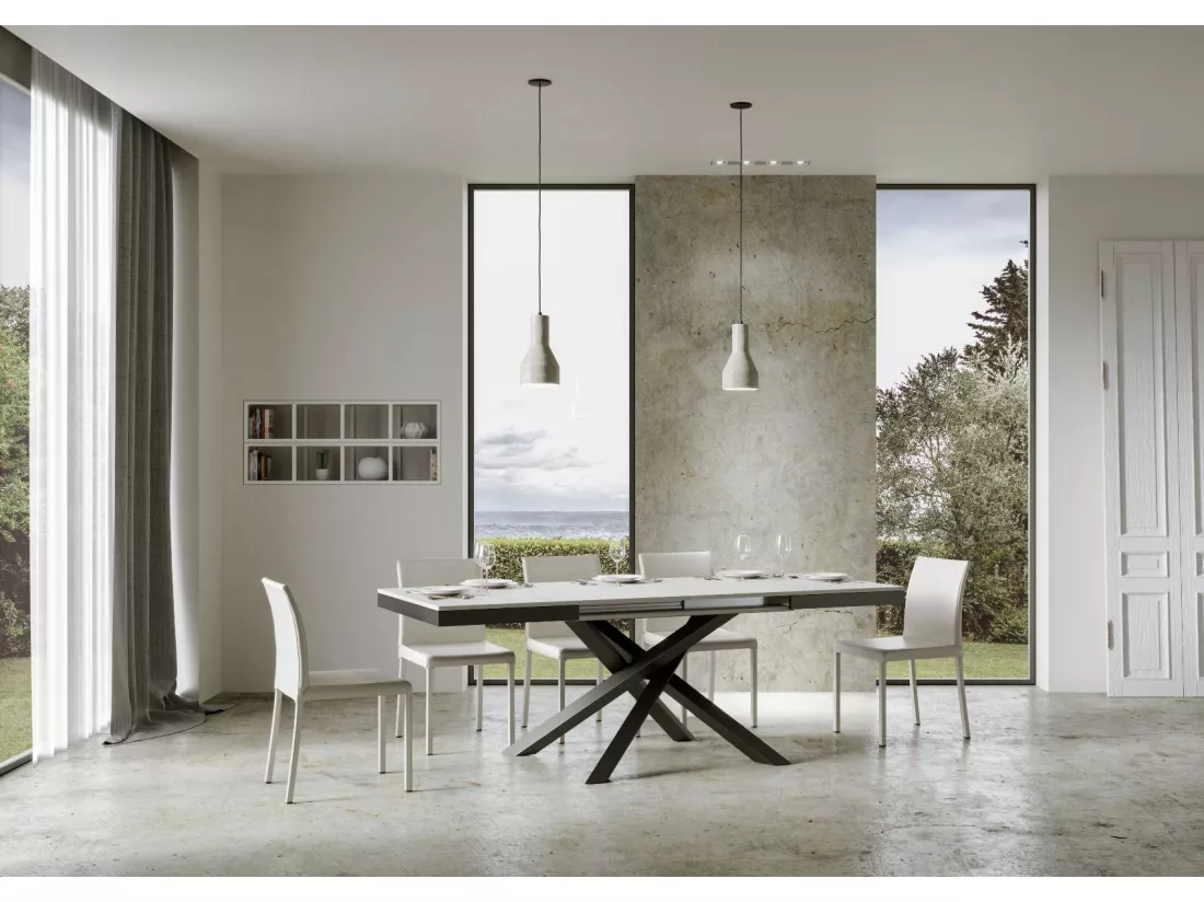 Table extensible 90x160/264 cm Volantis Evolution Frêne Blanc cadre Anthracite
