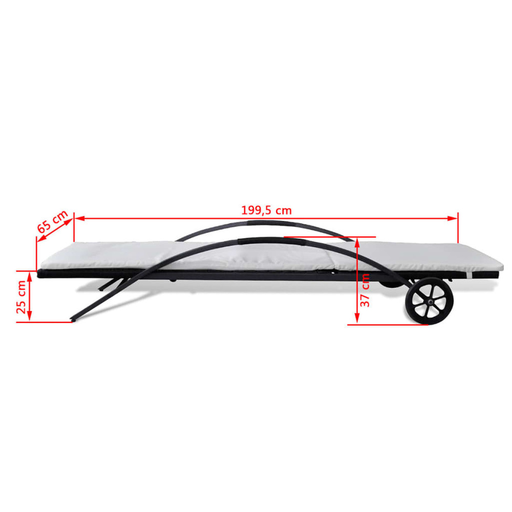 Transat chaise longue bain de soleil lit de jardin terrasse meuble d'extérieur avec coussin et roues résine tressée noir 02_0