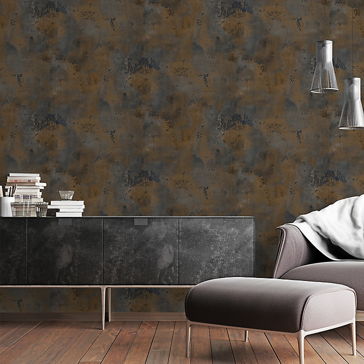 Papier peint Vinyle Intissé GoodHome Fuch ble marine