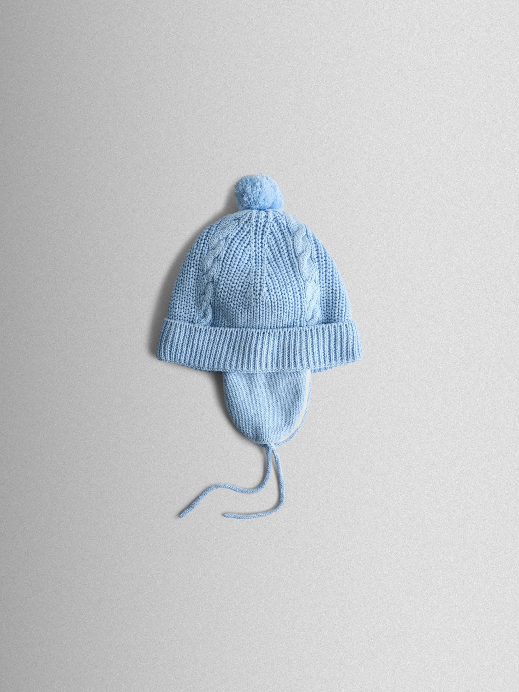 Lichtblauw - JoJo Maman Bébé Cosy Pom Pom Rib Hat