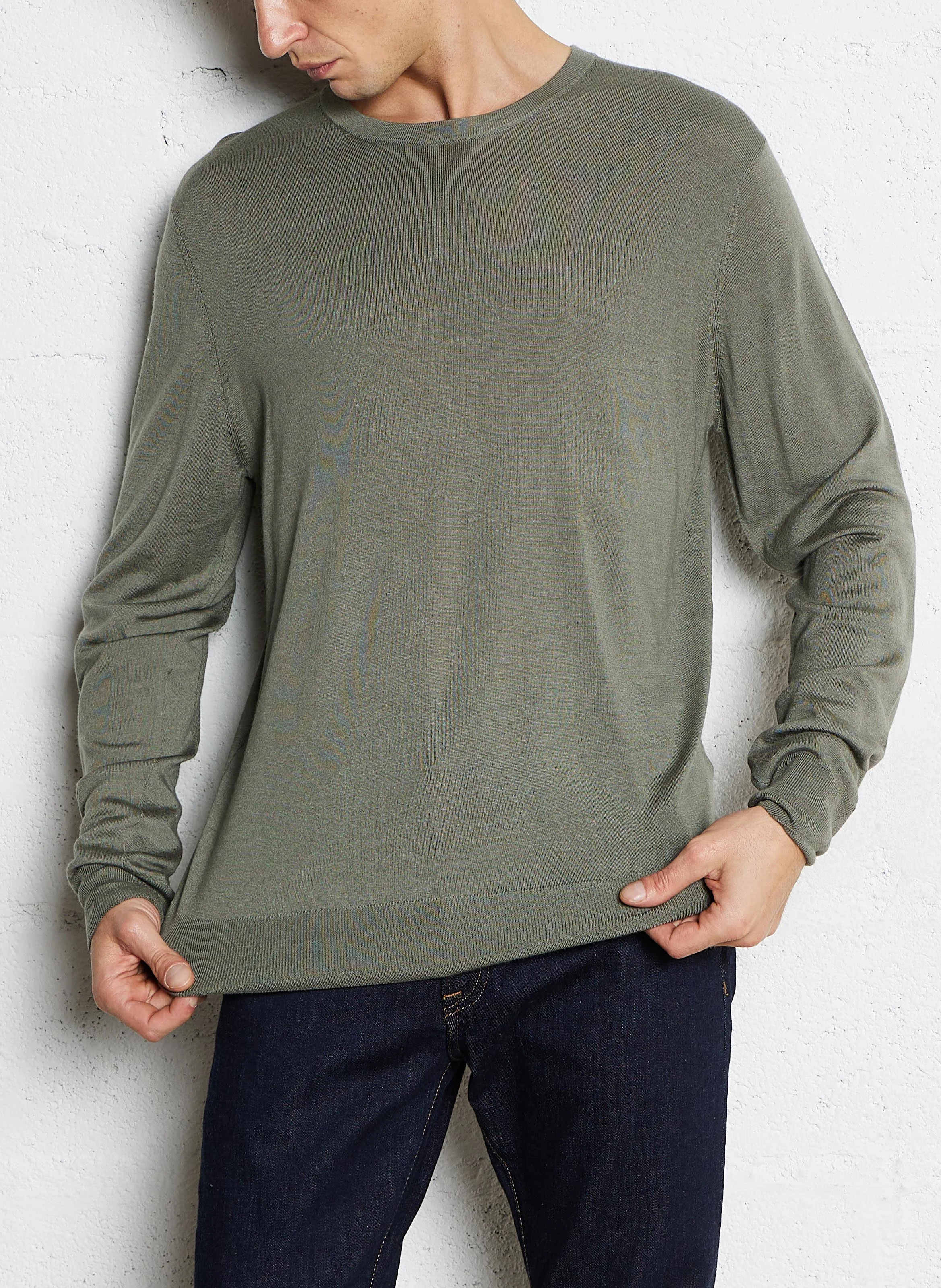 Pull col bateau en laine et soie | Vert