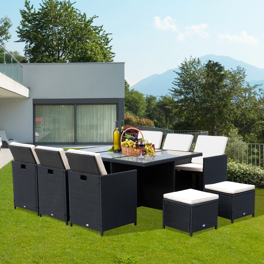 Outsunny Polyrattan Sitzgruppe als 27-tlg. Set schwarz, cremeweiß