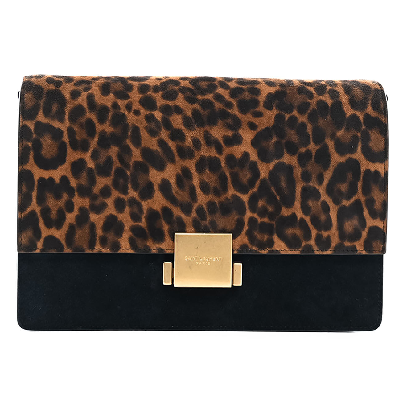Saint Laurent Sac bandoulière en Daim Bellechasse imprimé léopard noir - Très bon état - Longueur 24 cm