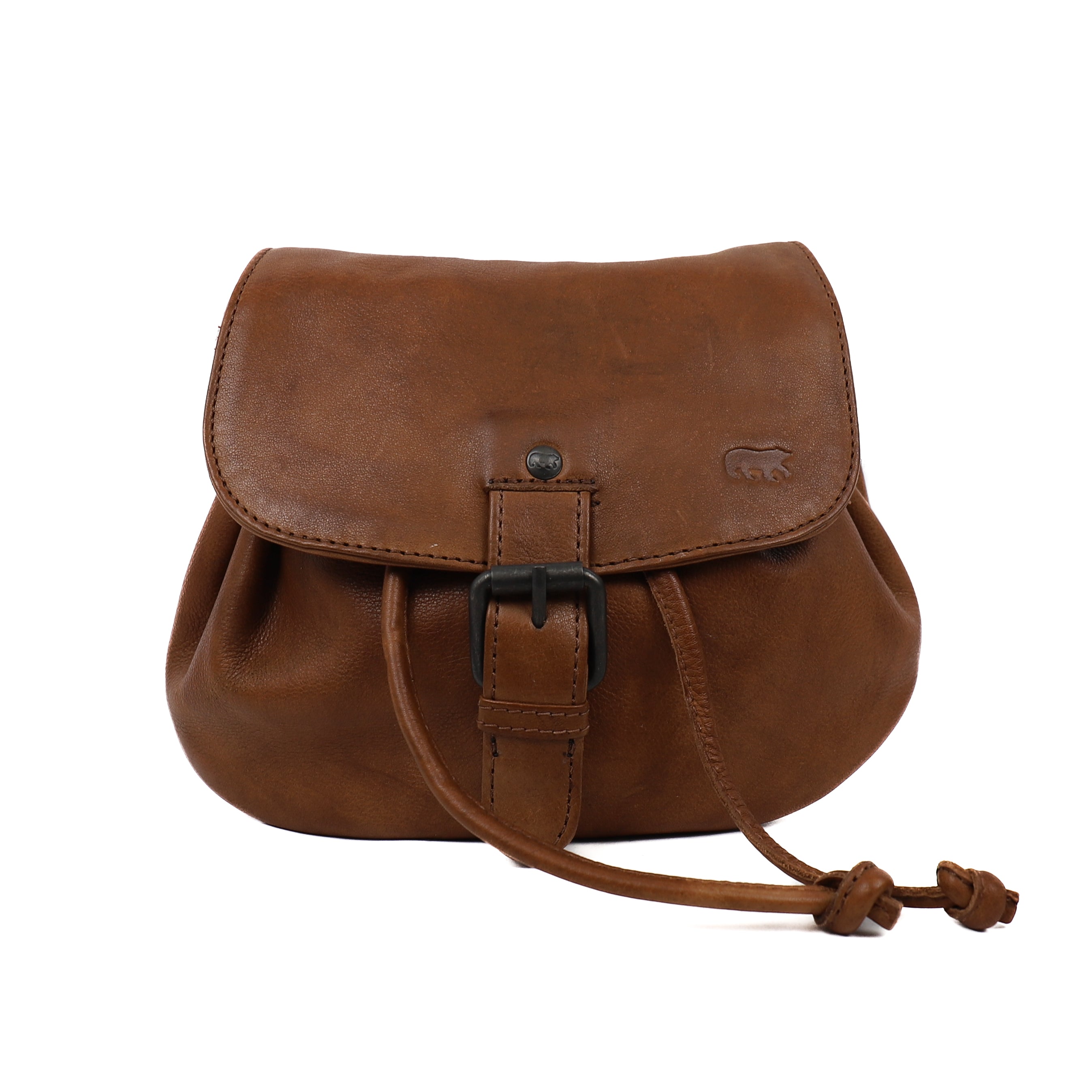 Schoudertasje met trekkoord 'Bouline' cognac Cognac