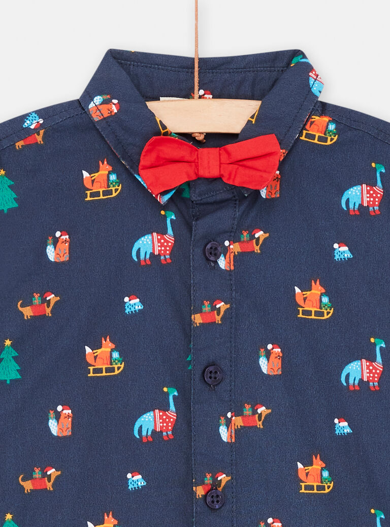 Chemise bleu nuit imprimé Noël pour garçon