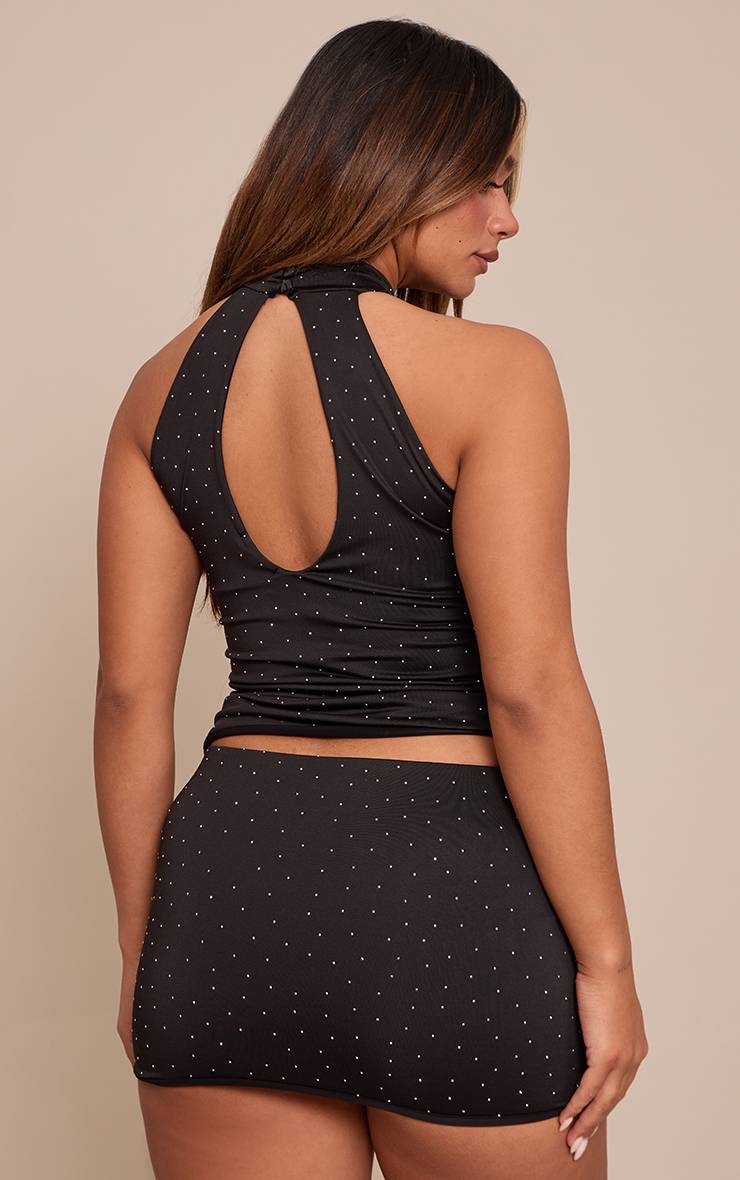 Noir Top Shape Moulant Slinky Col Montant Clouté