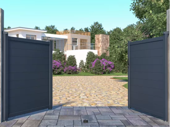 Portail battant aluminium plein L305 x H166 cm anthracite - NAZARIO