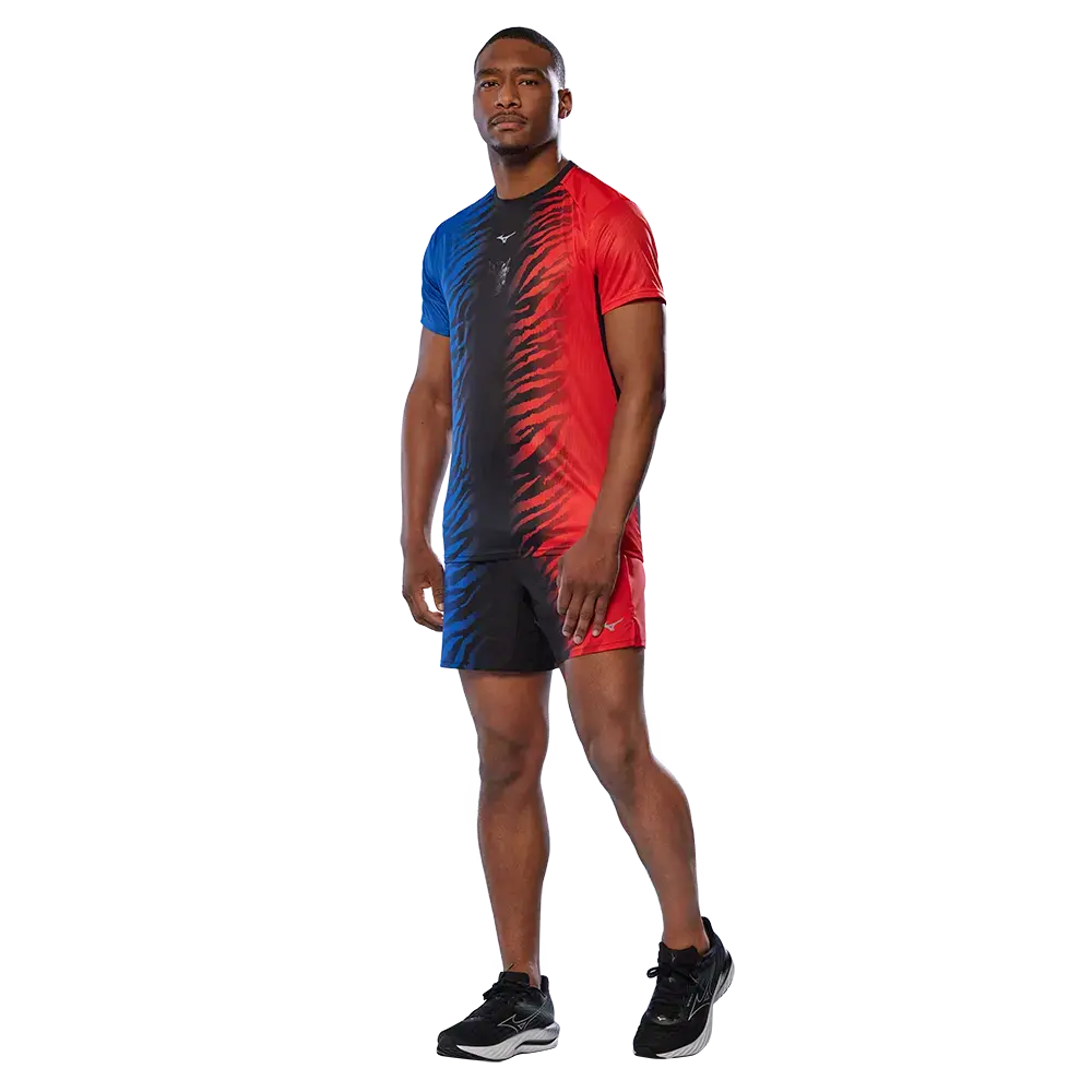 Mizuno DryAeroFlow Graphic Hardloopshirt Korte Mouwen Rood/Blauw Heren