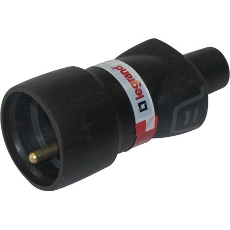 Fiche caoutchouc avec terre 16 A - femelle - sortie droite - IP44 - noir