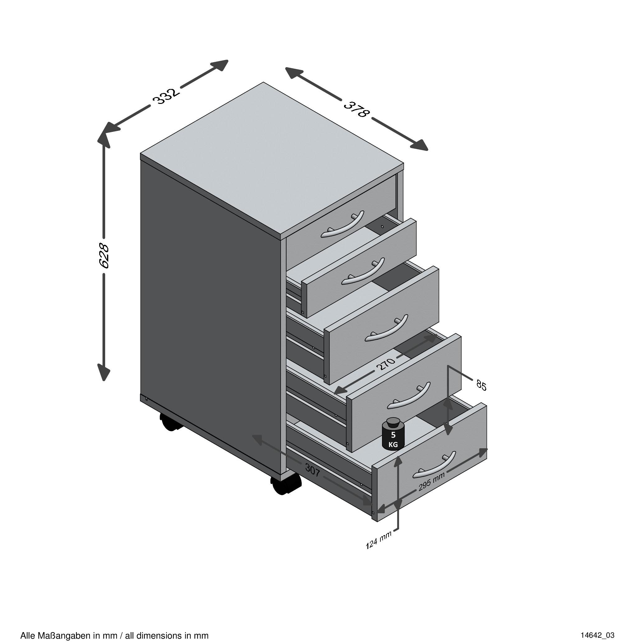 FMD Rollcontainer »Freddy« Büroaufbwahrung mit 5 Schubkästen auf Rollen, 63 cm hoch