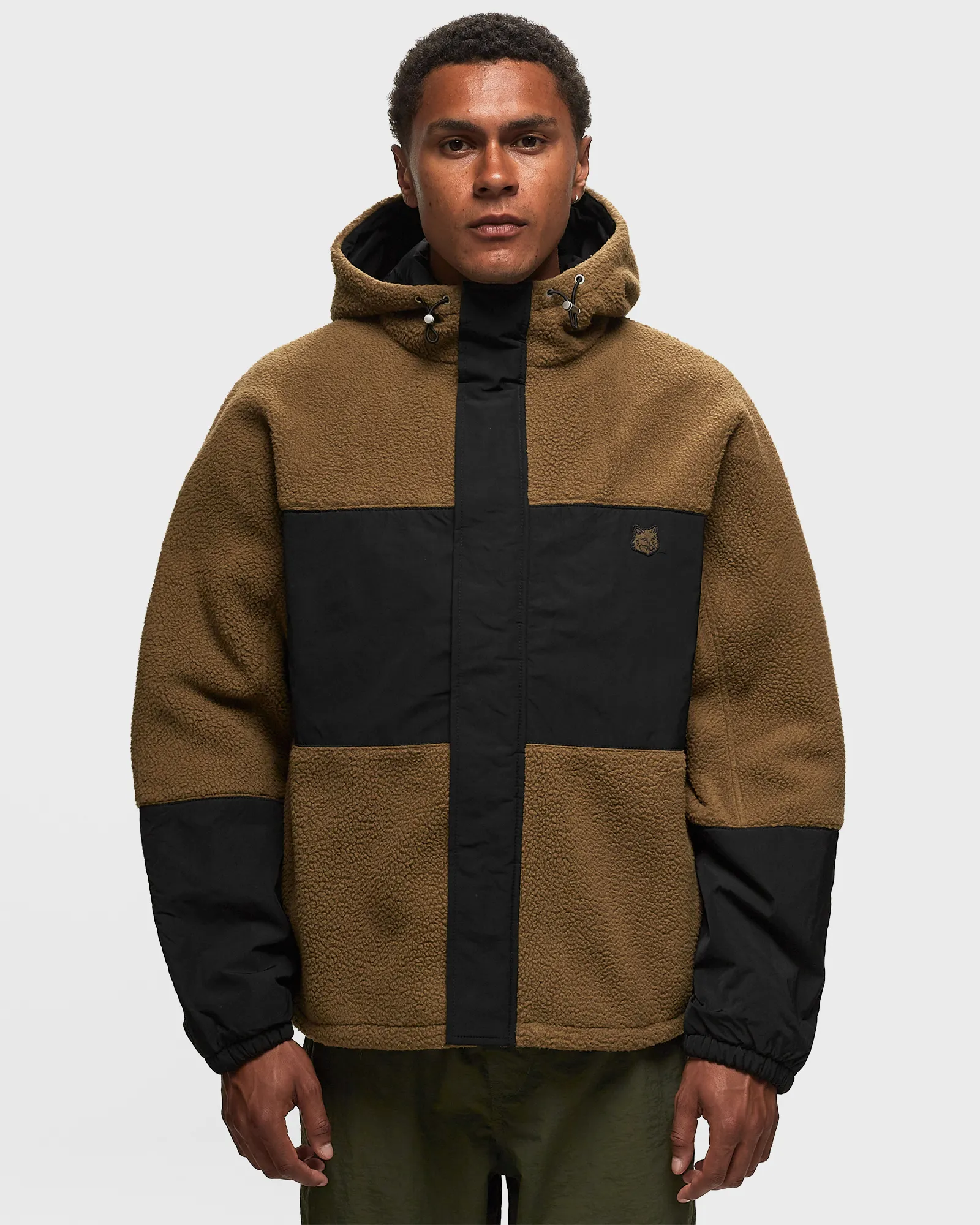 Maison Kitsune COLOR-BLOCK POLAR FLEECE BLOUSON WITH COLLEGE PATCH