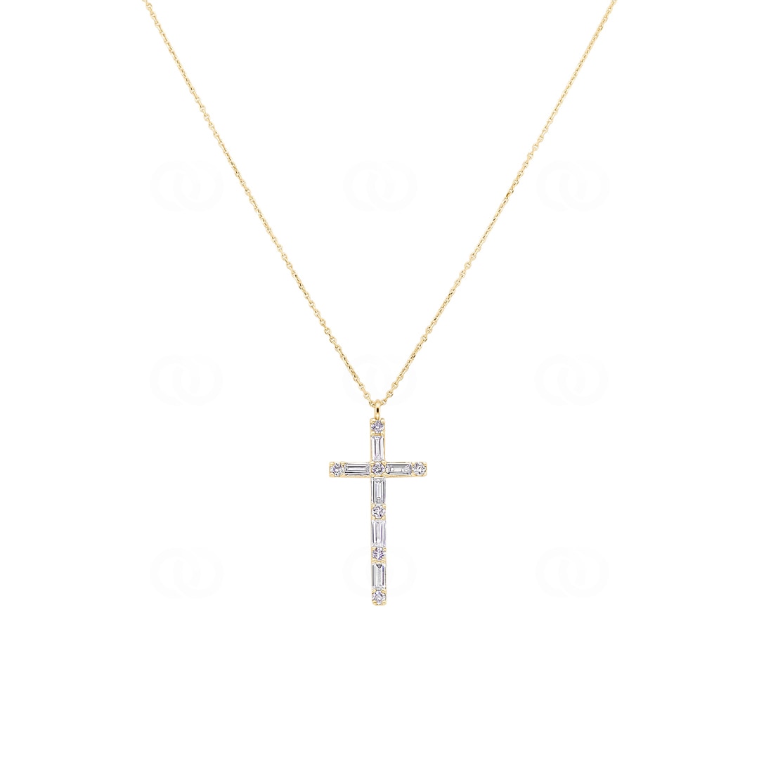 Collier mit Kreuzanhänger 750/18 K Gelbgold mit Diamanten 0.24 ct H/si
