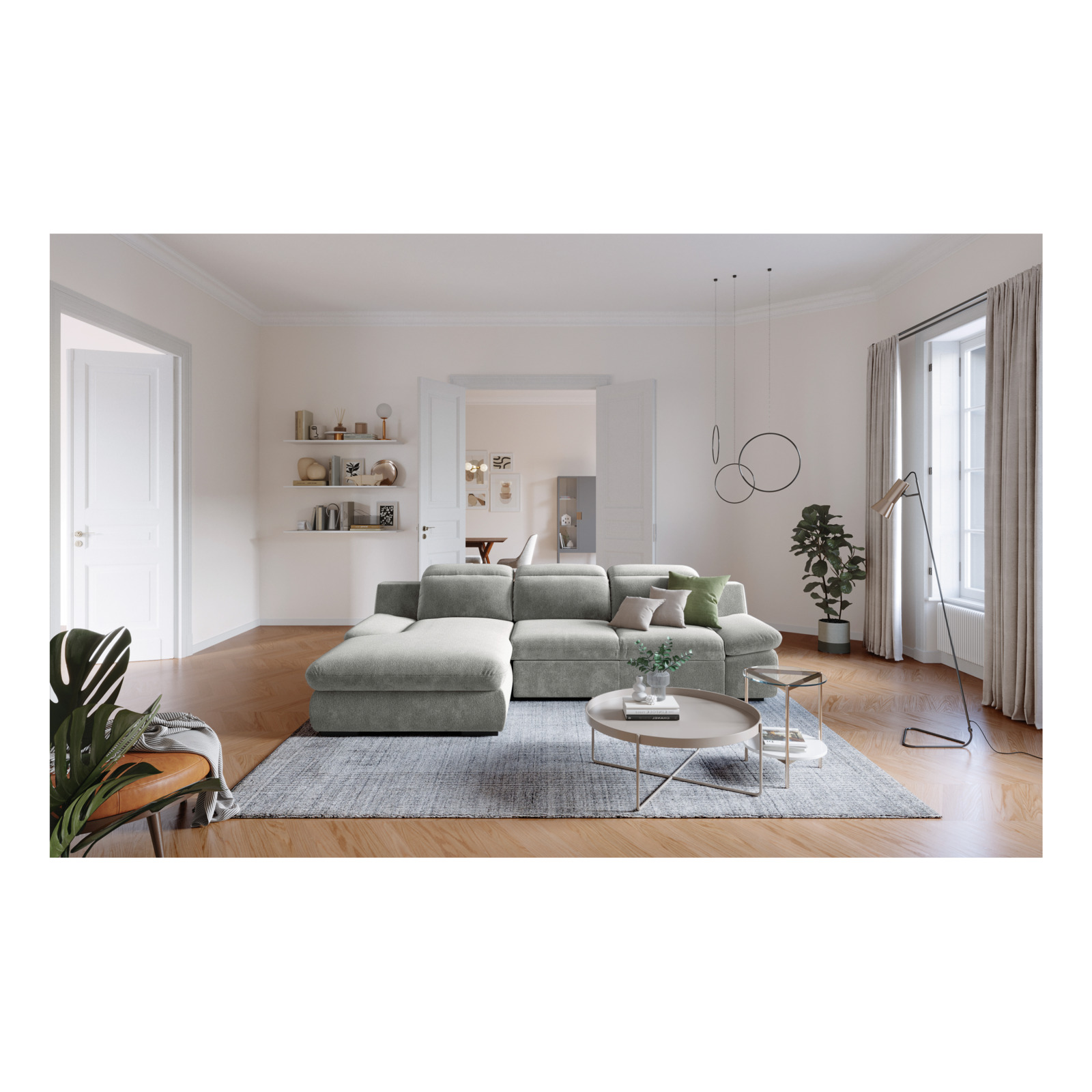 Ecksofa Lorena Stoff, Recamière links