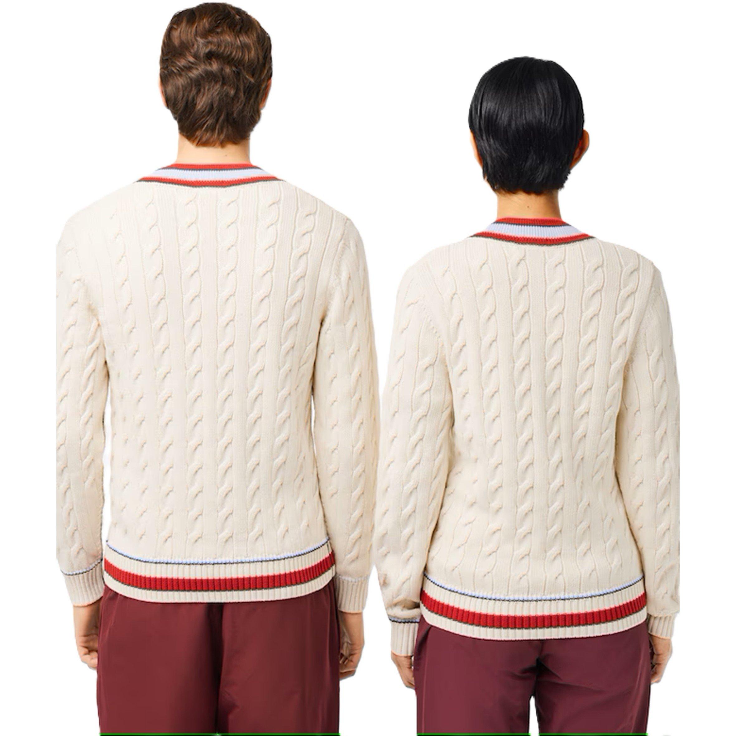 Lacoste V Neck Cable Knit Jumper