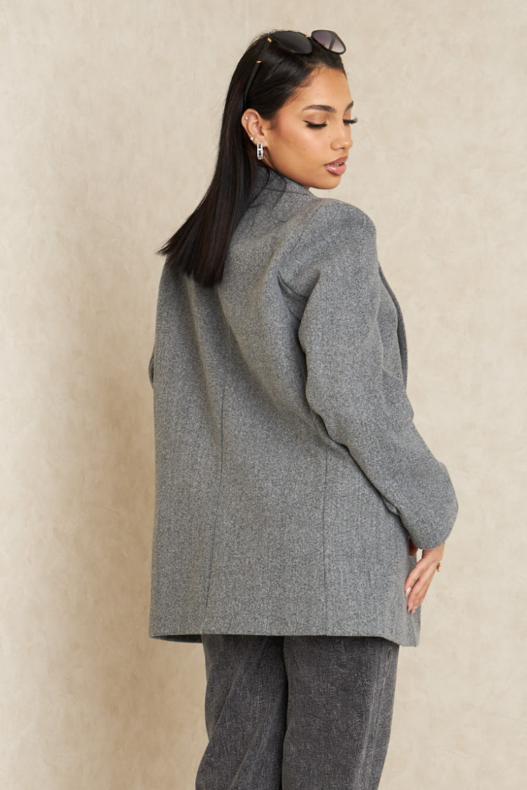 Veste blazer grise mi-longue chinée